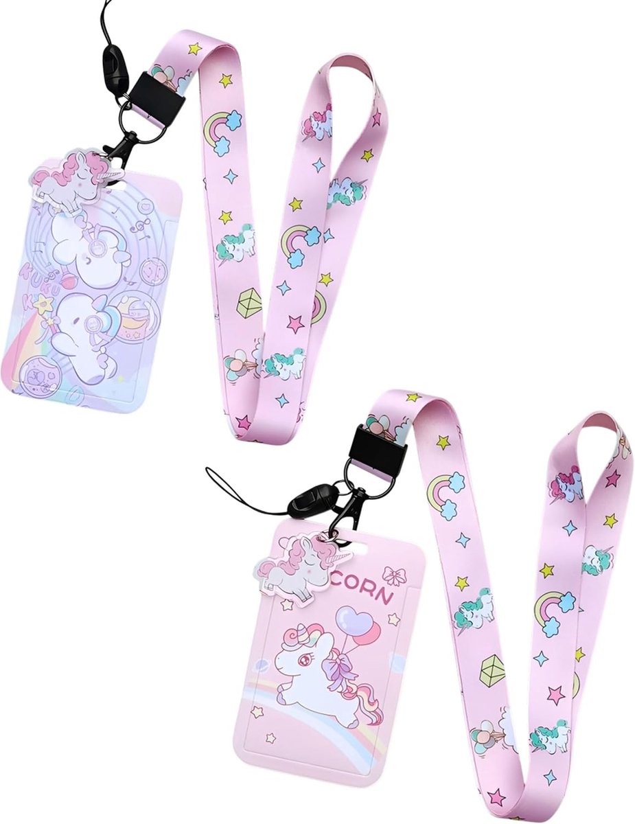 Einhoorn schuifbende uitwijzingshoes, 2 stuks kaarthouder, kunststof kaarthoes met invoegbare badge-spoel - ShopVlot