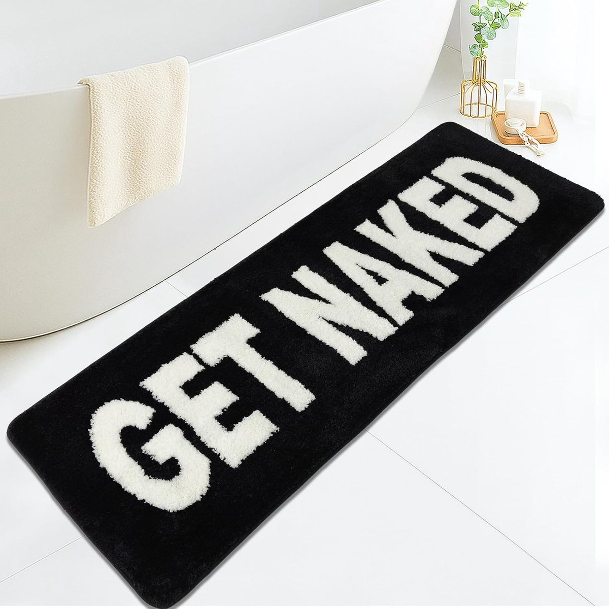 Get Naked Bath Mat, Bath Mat, Bathroom Rug, Non-Slip Washable (Black, 150 x 50 cm) - ShopVlot