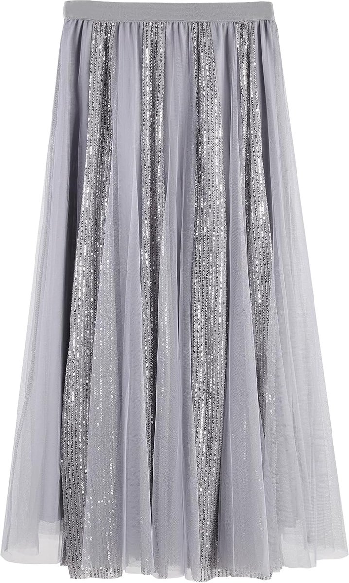 Women's Tulle Skirt, Long Midi Skirt, 2 Layers, Mesh Glitter Skirt, A-Line Sequins, Skirt, Party, Carnival, Costume - ShopVlot