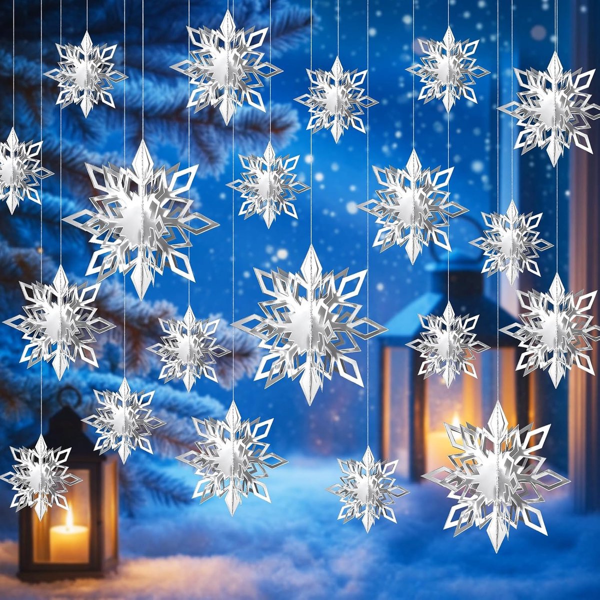 Kiiwah 12Pcs Snowflake Ornaments Holographic Snowflakes Garland of Winter Wonderland Decor-SE - ShopVlot