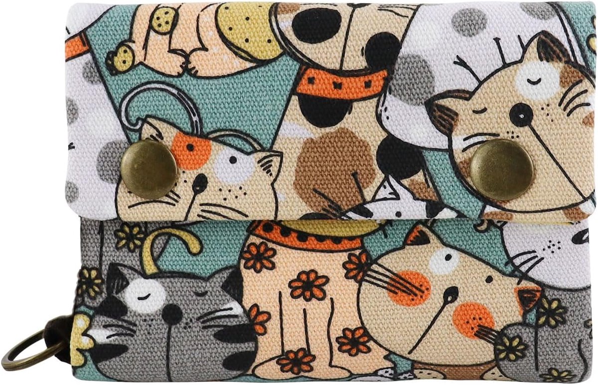 Wallet with Cute Pattern Cloth for Women and Girls, Lightweight Wallet with Key Ring for Money and Cards - ShopVlot