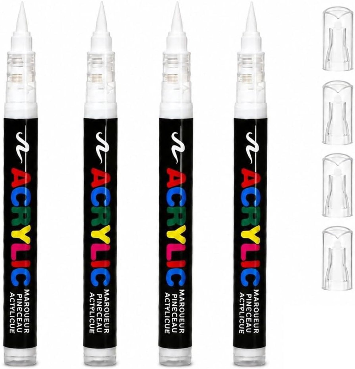 4 witte textielverf, permanent, acryl, waterdicht, sneldrogend, flexibele punt, 1-6 mm, acrylvilt voor stoffen - ShopVlot
