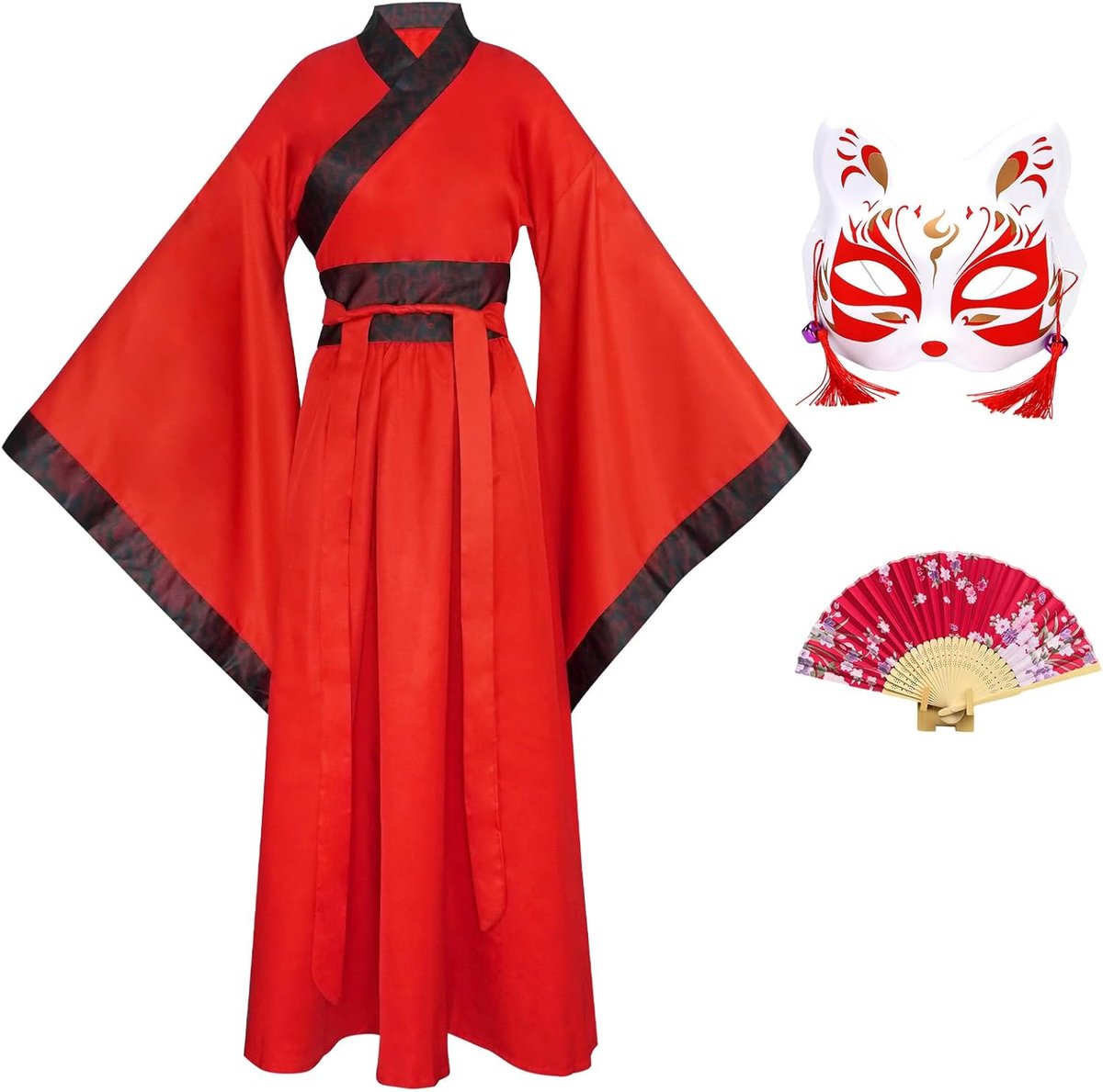 Women Hanfu Dress Set with Mask and Folding Fan Traditional Chinese Costume for Carnevale, Cosplay, Cultural Events - ShopVlot