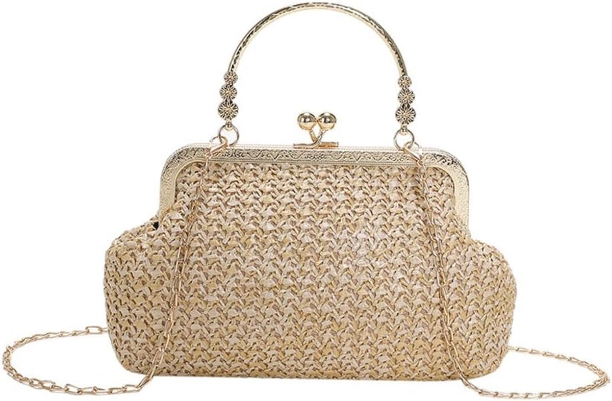 Dames Clutch Tas - Geweven Strolook - Met Knipsluiting - Perfect voor Avonden - ShopVlot