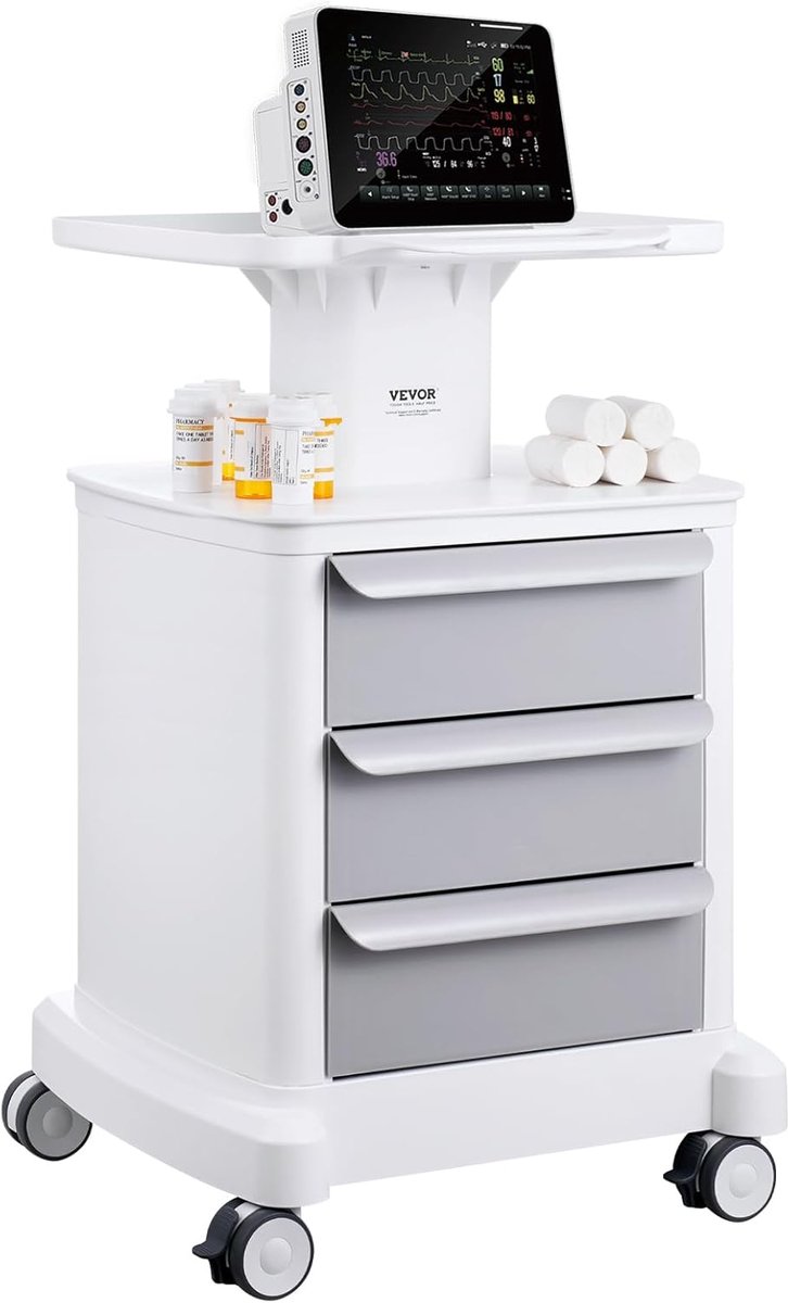 Mobiele laboratoriumtrolley met 4 niveaus - 3 lades, ABS materiaal - stabiele opslag - ShopVlot