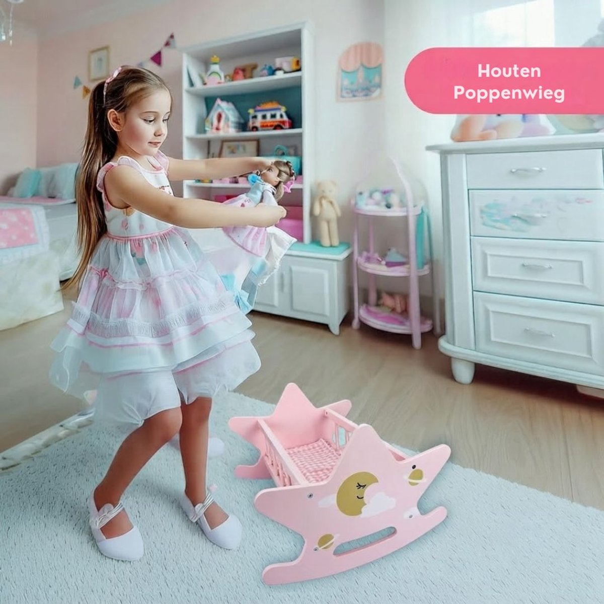 NIVA® Poppenbed - Bed voor Poppen – Poppenbedje voor Speelplezier - Roze - 40cm x 30cm x 2cm