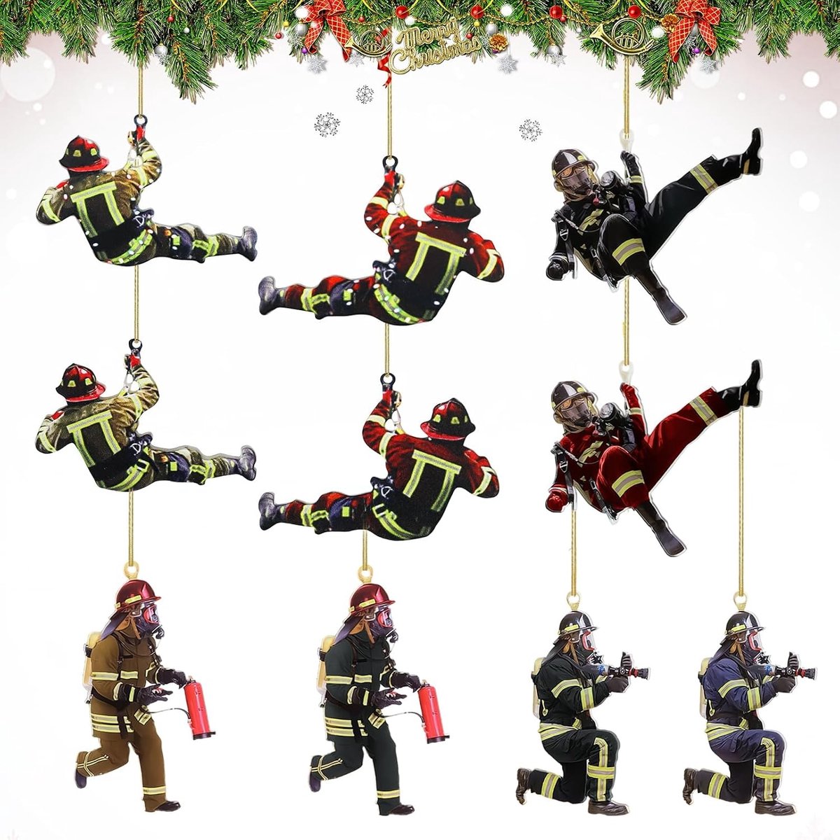 Kerstboomdecoraties brandweerman 10 stuks - acryl hangers - flat design - feestelijke versiering voor kerstboom - ShopVlot
