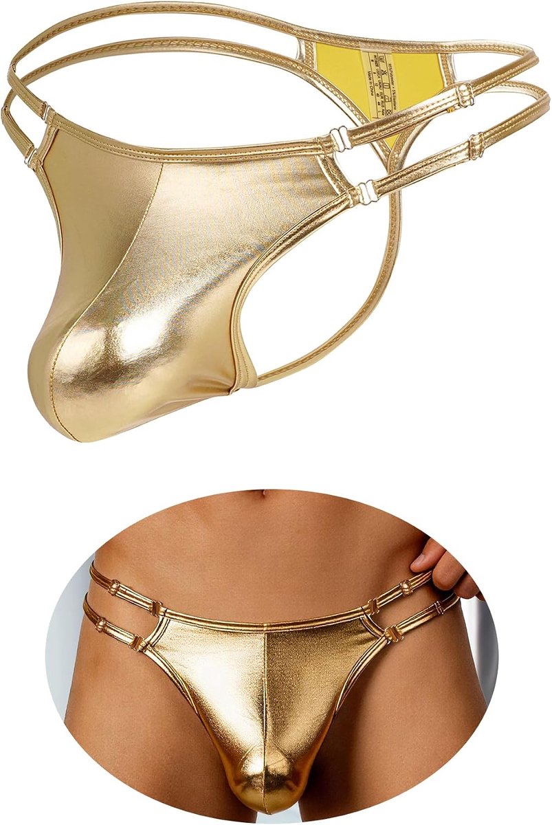 Herenstring met U-zak - metallic kunstleer - dubbele verstelbare bandjes - sexy clubwear - ShopVlot