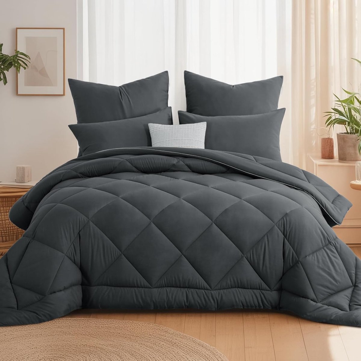 Dekbedovertrek 200 x 200 cm - antraciet gewatteerd - warm en comfortabel - ideaal voor het hele jaar - ShopVlot
