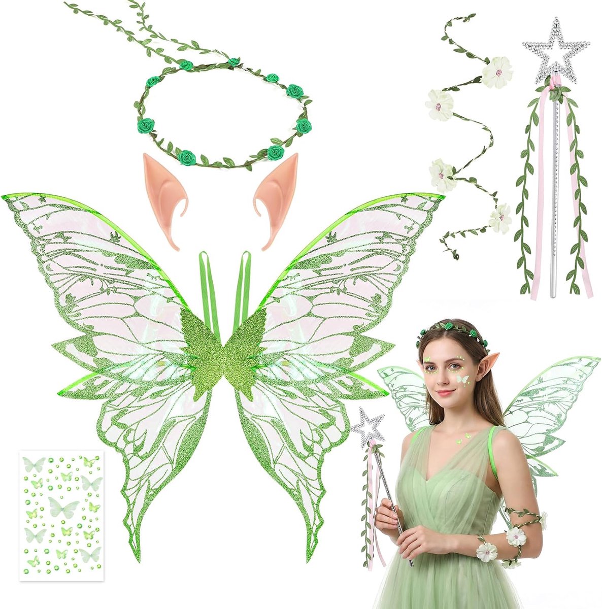 Feeënkostuum volwassenen - Vlinder vleugels - Bloemen slinger - Perfect voor cosplay - ShopVlot