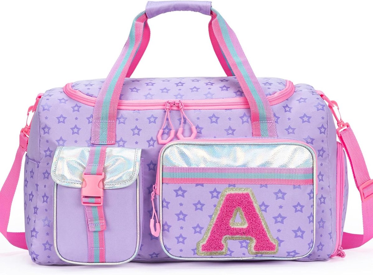 Sporttas voor meisjes - paars - gepersonaliseerd met letter A - ideaal voor zwembad of sportschool - ShopVlot