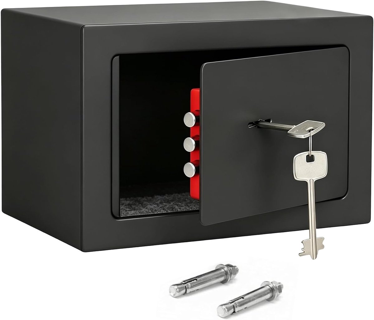 Mini-kluis 23 x 17 x 17 cm - robuuste koolstofstaal - met sleutel en sleuf - veilig voor geld en sieraden - ShopVlot
