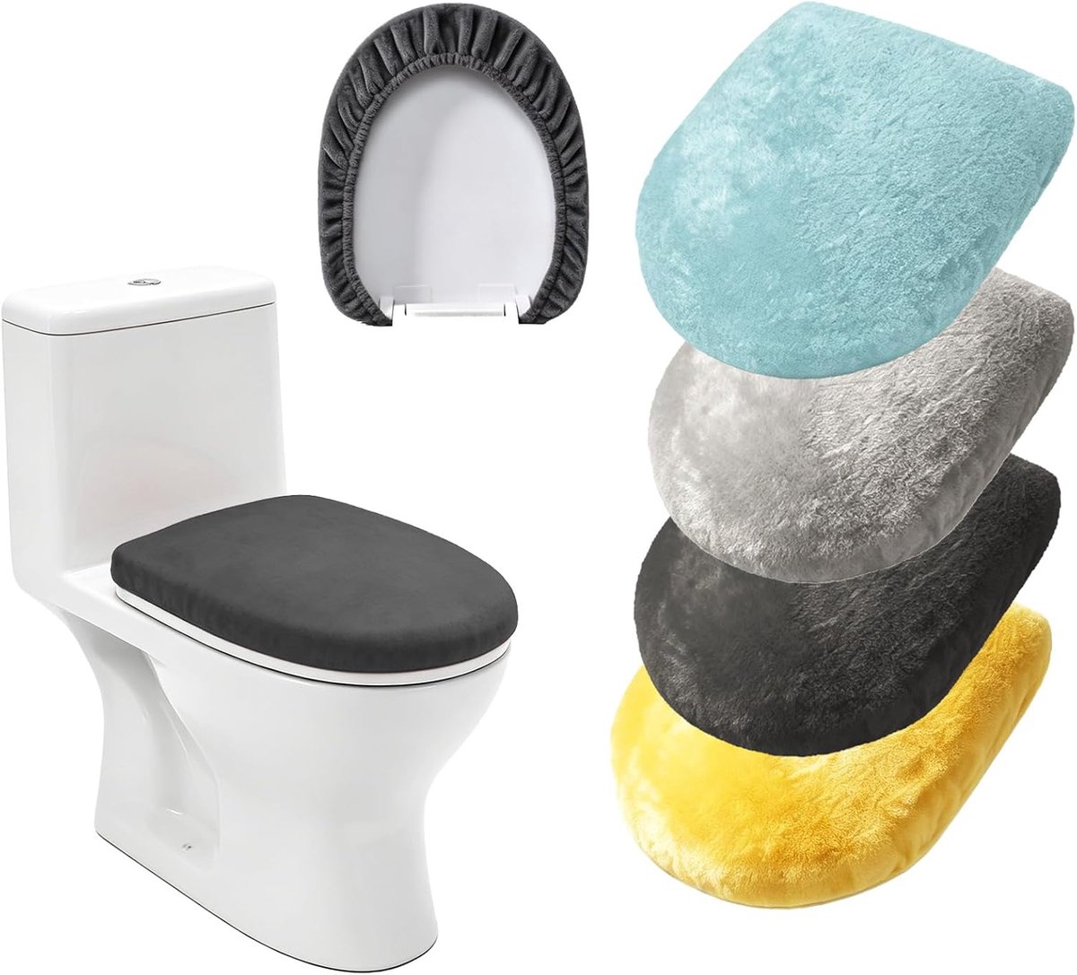 wc-dekselhoezen 4 stuks - fluweel - zacht en warm - houdt toilet schoon - ShopVlot