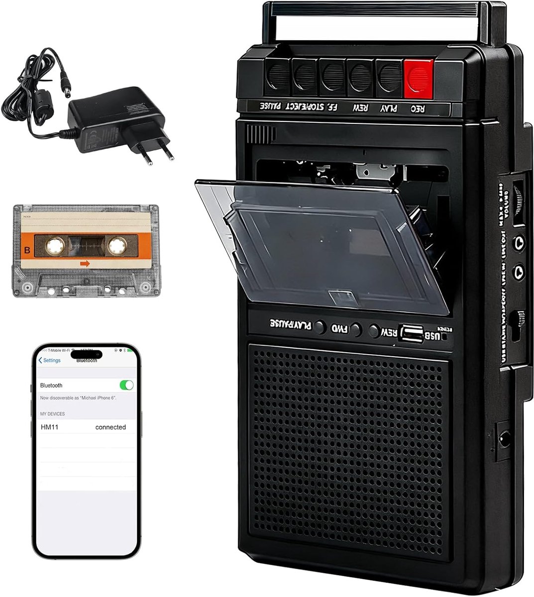 Portable retro cassette recorder - met Bluetooth en opnamefunctie - digitaliseer cassettes via USB - ShopVlot