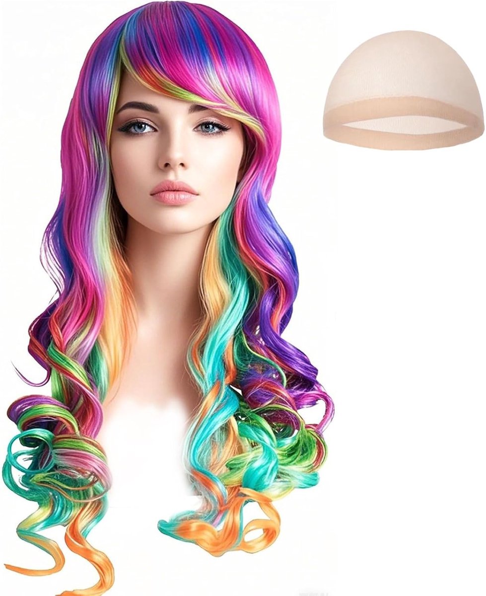 Perucce lange regenbooghaar - multi-kleur gradient - hittebestendig - ideaal voor carnaval - ShopVlot