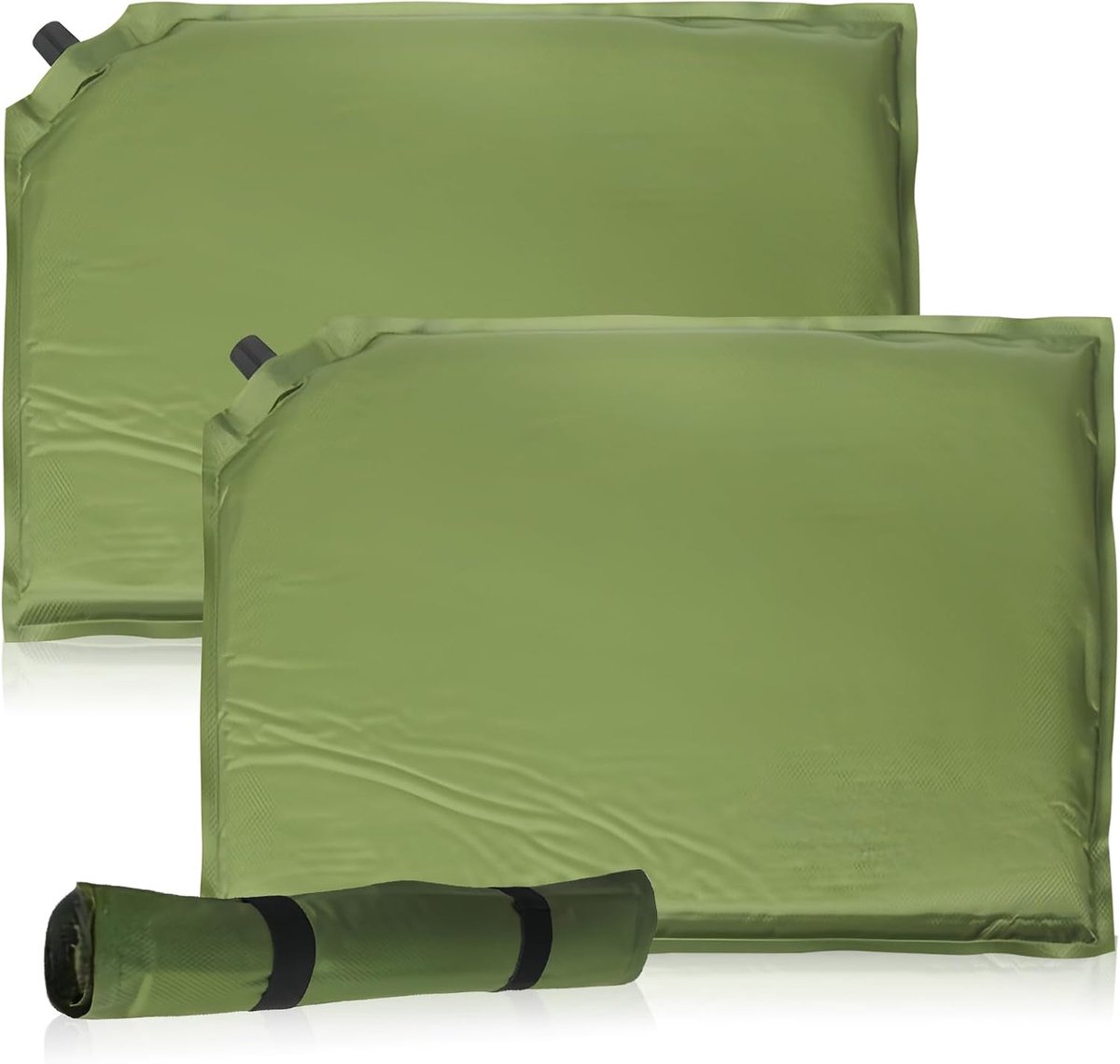 SnelShoppen - Zelfopblazend Zitkussen Set van 2 - 40 x 30 x 2.5 cm - Ultralicht Campingkussen - Perfect voor Buiten, Tuin, Feesten - Groen
