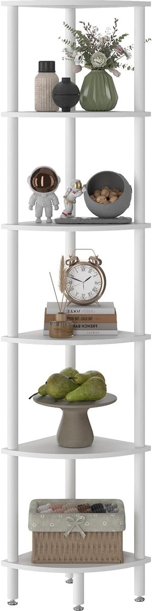 Hoekplank 6 Laags - Industriële Hoekstandaard - Wit - Ideaal voor Woonkamer en Slaapkamer - ShopVlot
