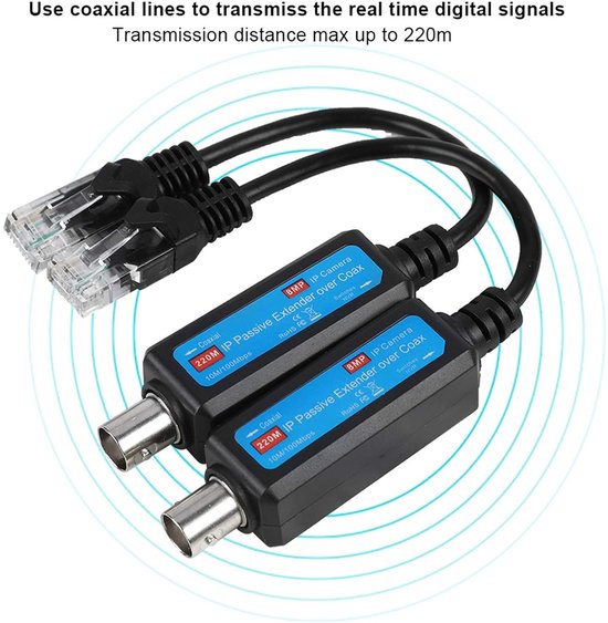 Ethernet over coax adapter - 10/100Mbps - 220 meter afstand - ideaal voor IP NVR camera - ShopVlot — afbeelding 2