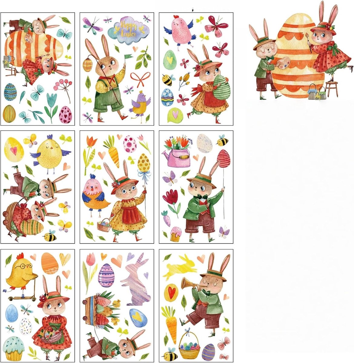 9 Pieces Easter Window Stickers Electrostatic Window Stickers Easter Reusable Window Stickers Easter Water Resistant - ShopVlot