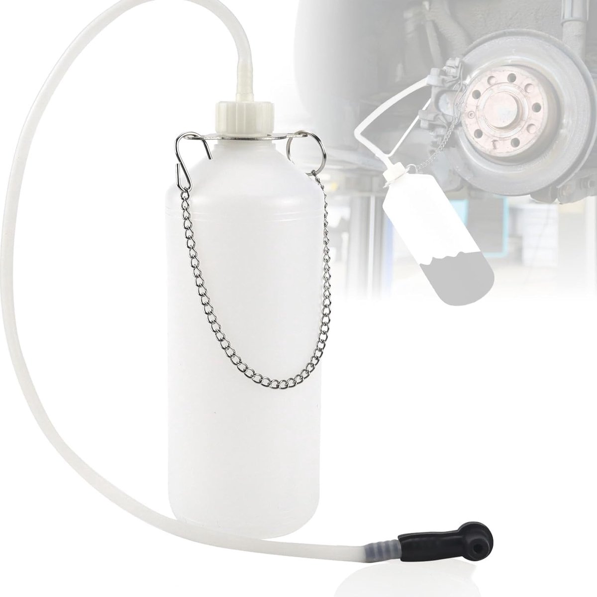 1 Litre Brake Bleeder, Car Brake Bleeding Device, Brake Bleeder Bottle with 60 cm Hose and Universal Rubber Adapter - ShopVlot