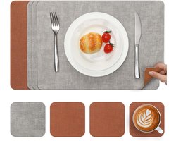 Myir JUN Leather Placemat and Coasters,Table Mats Waterproof Wipeable Double Sided Place Mats Coffee Mats Non-slip - ShopVlot