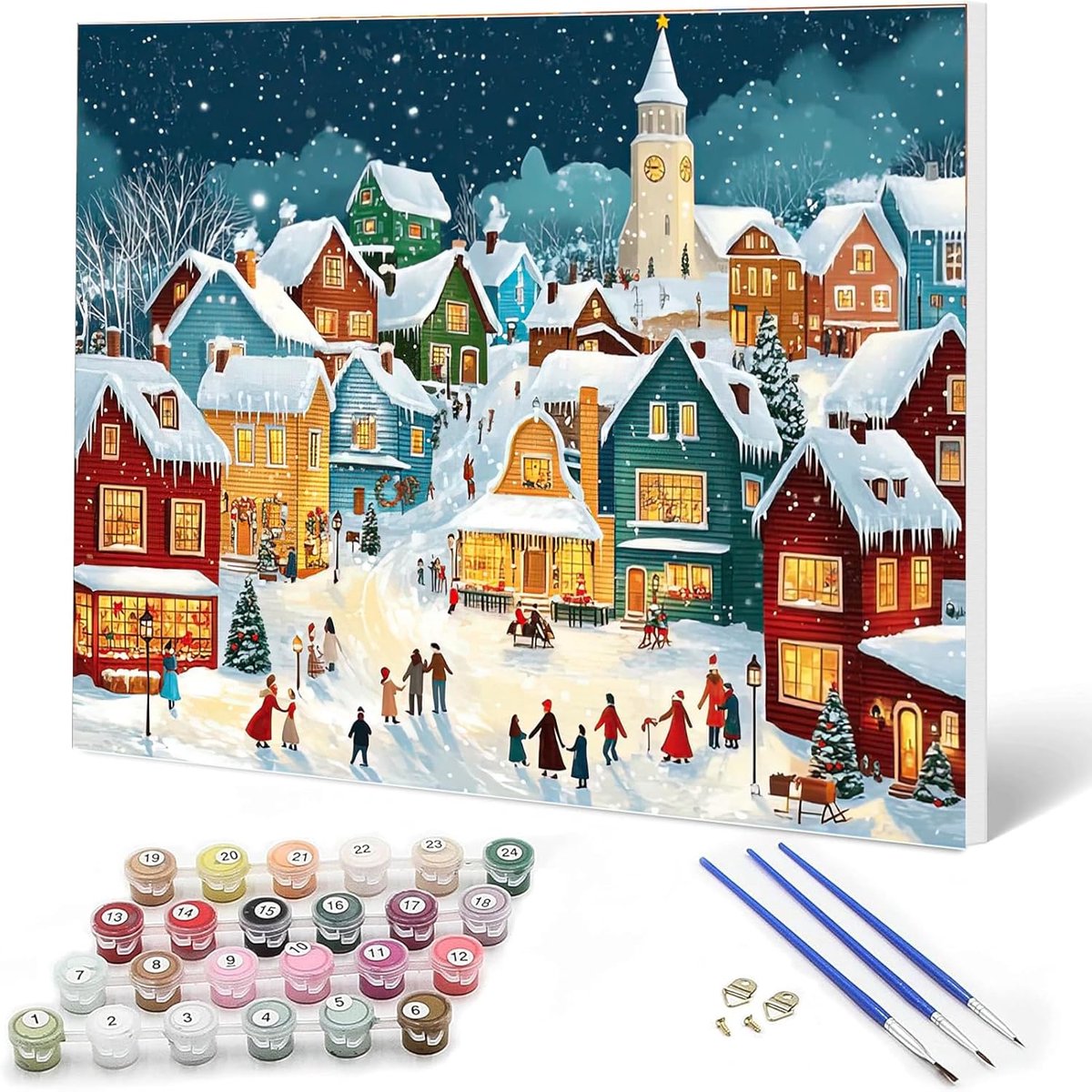 Auremi Dorp Winter Verf op Nummers Kits voor Volwassenen Kinderen, Kerst Schilderen Kits voor Beginners Op Duidelijke - ShopVlot