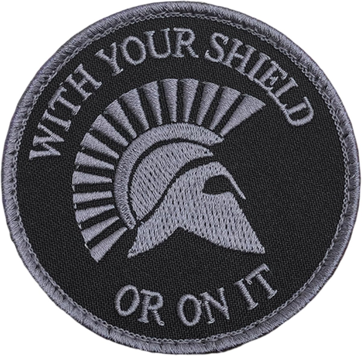 WITH YOUR SHIELD OR THERE ON Subdued Spartan DEVGRU Blackout Morale Tactical Fastener Patch - ShopVlot