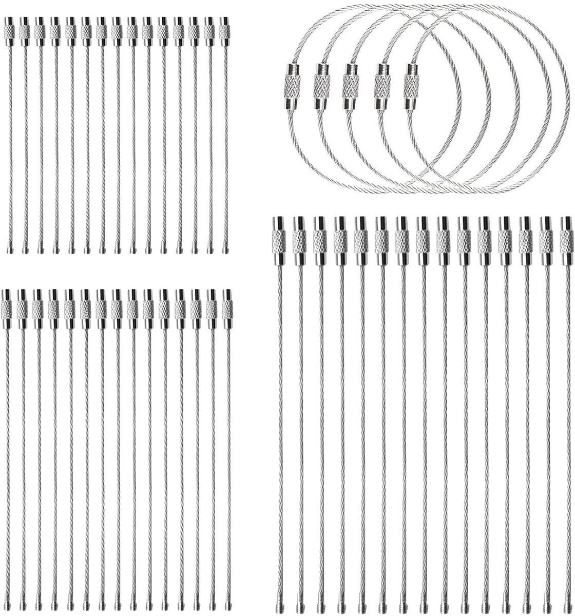 Sleutelhangers van roestvrij staal, 60 stuks, 1,5 mm, zachte sleutelring, draadkabel, 15/20/25/30 cm, staaldraad - ShopVlot