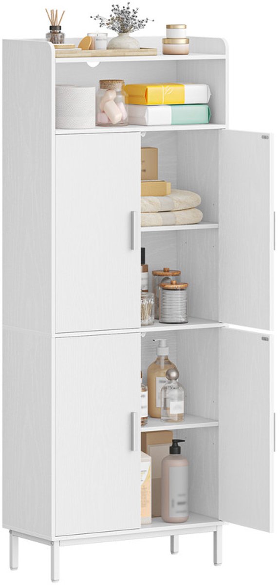 Hzuaneri Badkamerkast met 4 Deuren en 1 Open Ruimte,SC45713W Badkamerkast met Verstelbare Plank, Opbergkast, voor Badkamer en Woonkamer, 30 x 60 x 160 cm, Wit