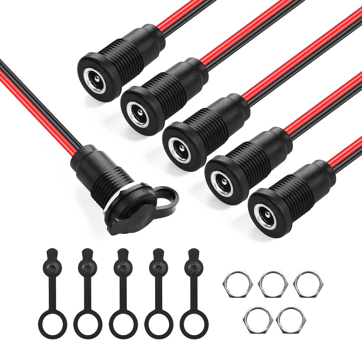 6pcs DC 5.5 x 2.1mm Power Connector, DC 5.5 x 2.1mm Connector for Switch Panel Mount with Pre-Brazed Cables and - ShopVlot
