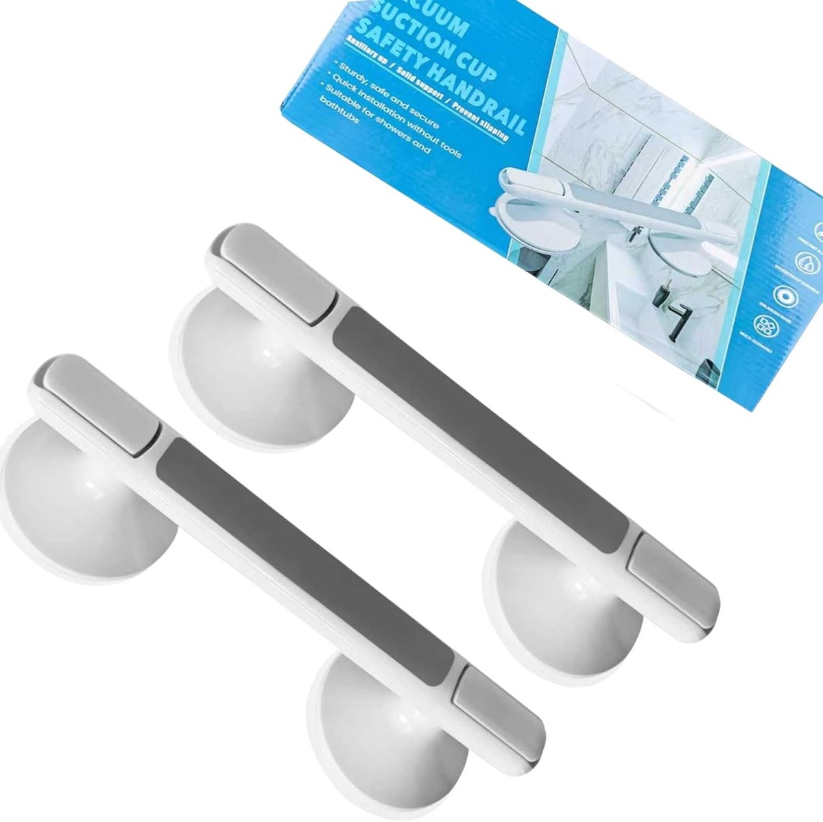Suction Cup Handle 2 Pieces No Drilling Shower Max 120 kg 31 cm Strong Grip Bath Grip Suction Cup for Seniors Bathroom - ShopVlot