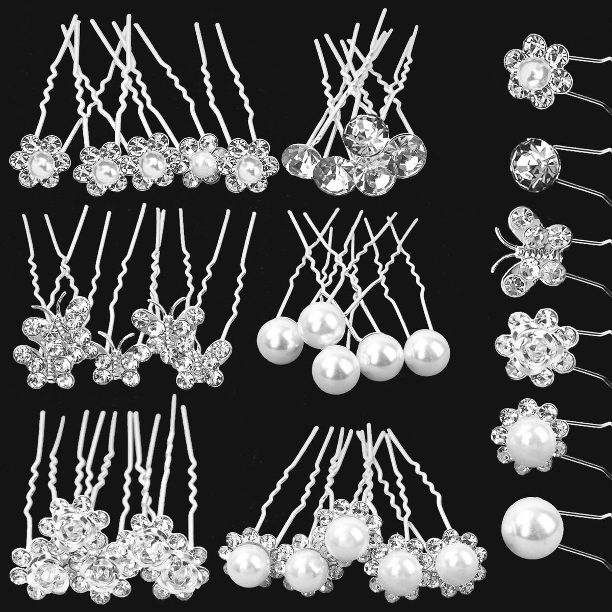 Bridal Hair Pins for Brides, 30pcs Silver Bridal Hair Accessories with Rhinestone for Women and Bridesmaids - ShopVlot