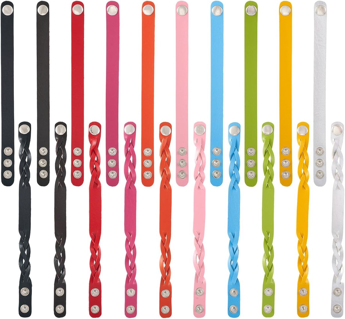 20pcs Empty Leather Snap Bracelets 20 Styles Adjustable Simple Plain Wristband Colorful Twisted Shape Wrist Cuffs For - ShopVlot