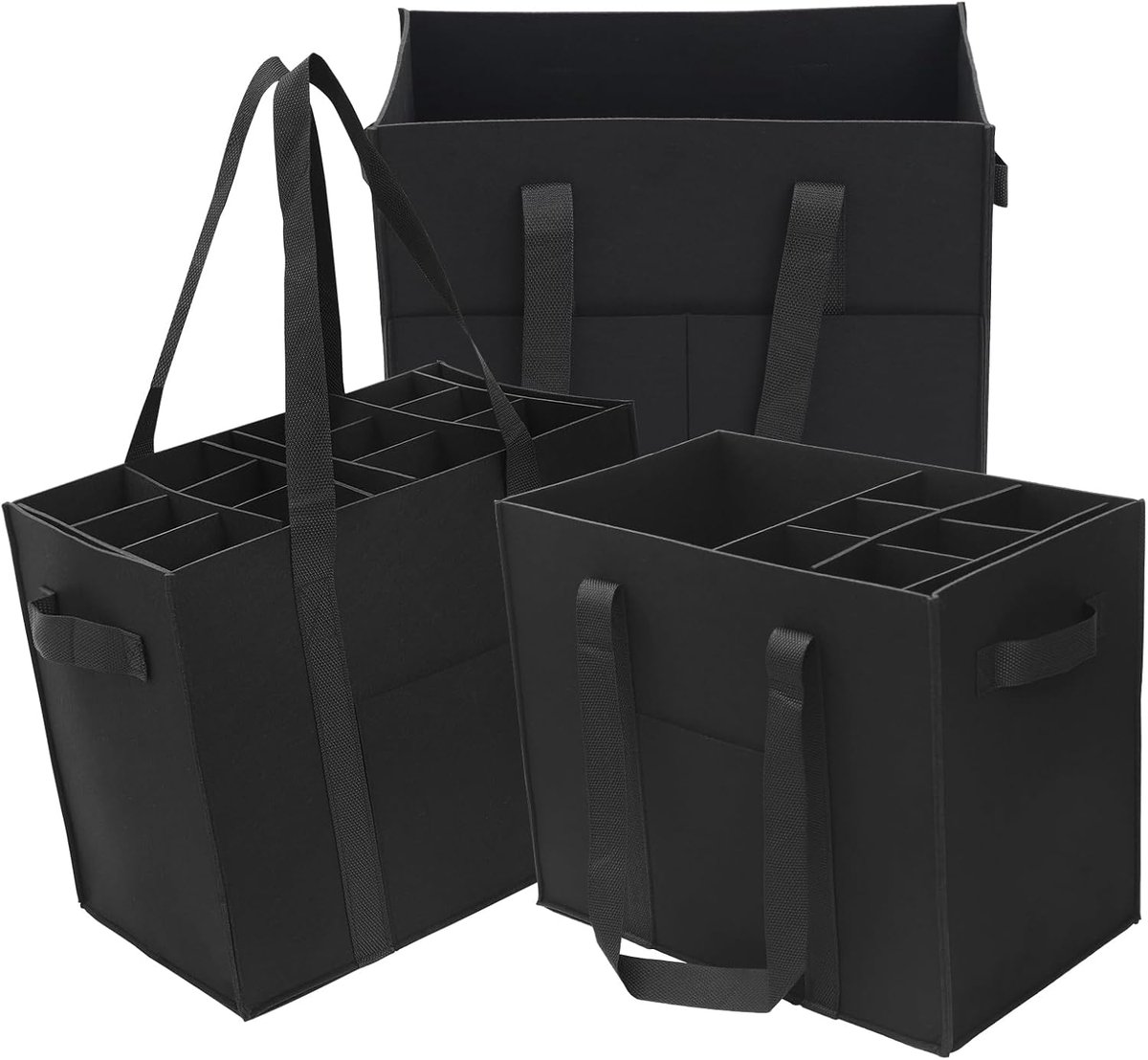 Felt Bags Shopper Set, Set of 3 Felt Bags with 2 Separate Compartments, Large Foldable Felt Basket, Felt Handbag for - ShopVlot
