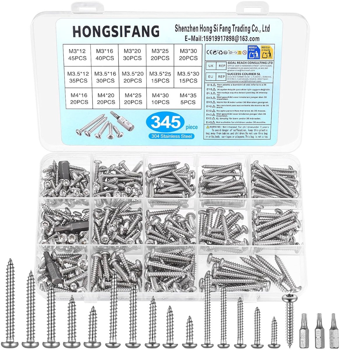 345 Pieces Torx Screws M3 M3.5 M4 Self Drilling Screws Stainless Steel Round Head Screws Self Tapping Screws for Wood - ShopVlot