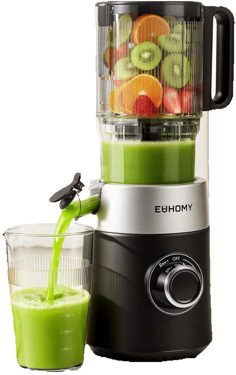 Novix koude drukpers - Slow juicer - Sap centrifuge - Fruit en groente pers - drievoudig filtersysteem - 220 Watt - zwart