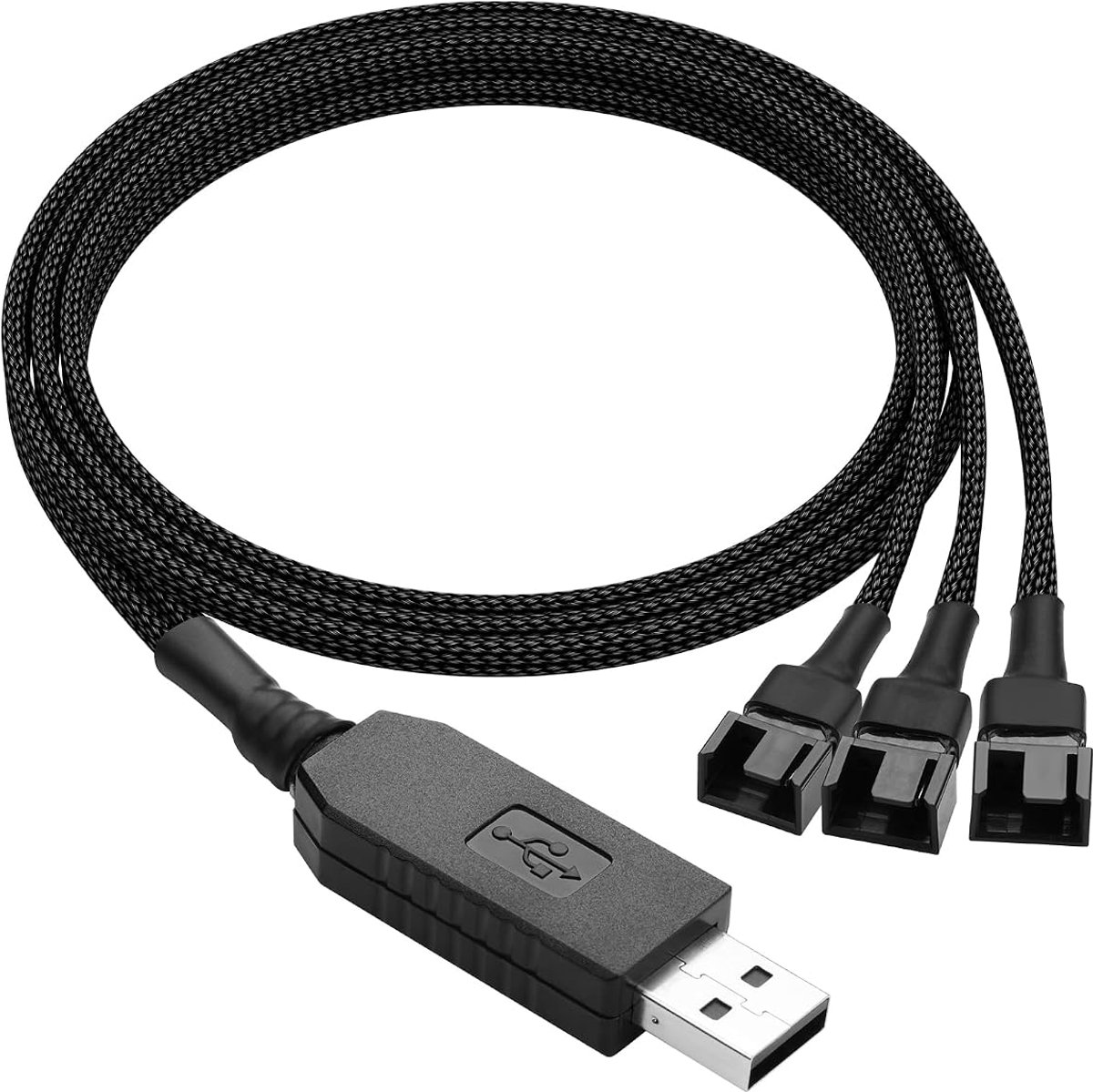 USB-spanningskabel (5 V naar 12 V), USB-stekker naar 3 x 3-polige / 4-polige PWM-stroomverdeler-adapter, gevlochten - ShopVlot