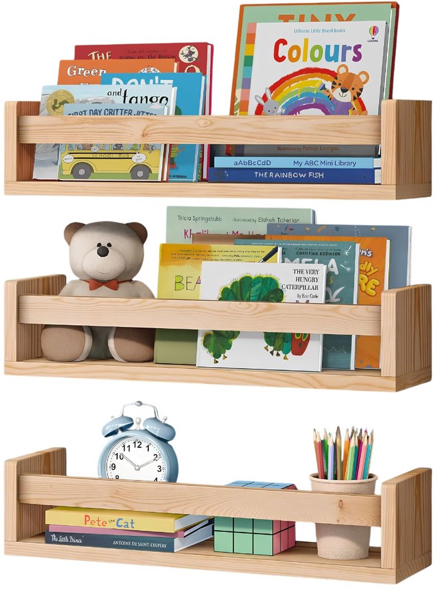 VALI® Boekenrek Kind - Kinderboekenkast - Boekenkast Kind - Lichtbruin - 12cm x 41cm x 10cm