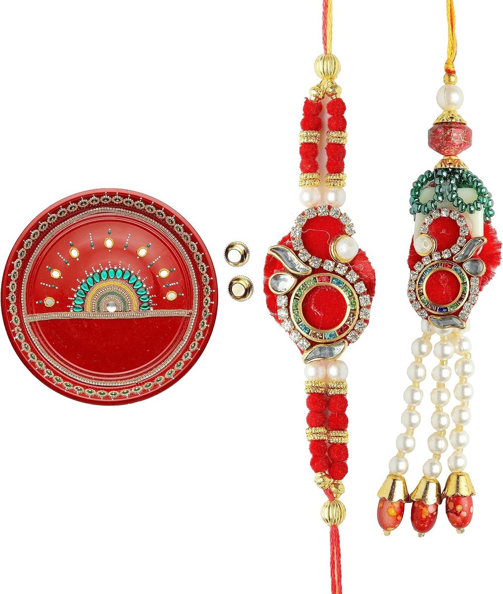 Red Pooja Thali Plate Platter Decorative Stainless Steel Puja Thali with Essential Pooja Articles for Aarti Pooja - ShopVlot