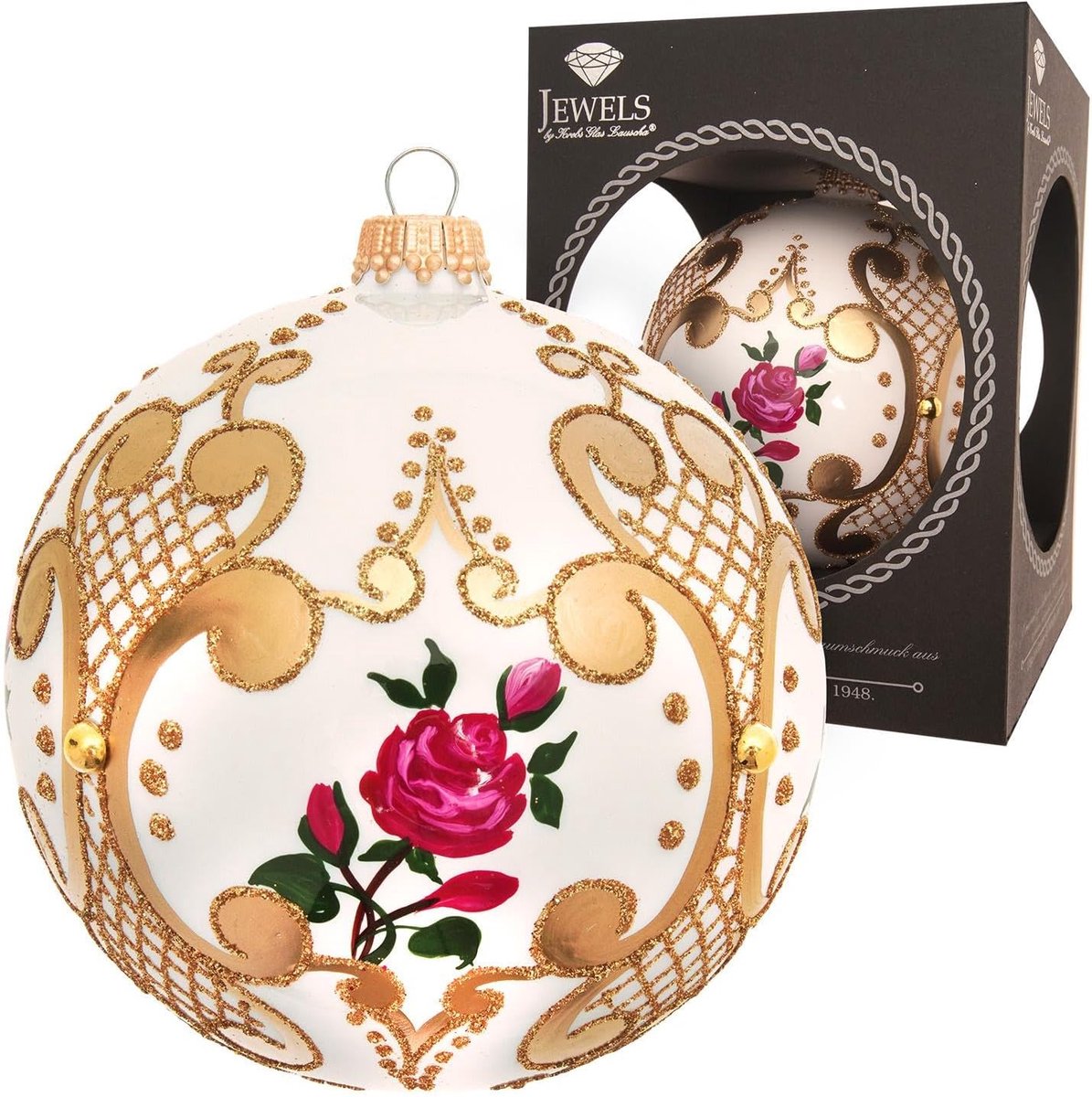 Krebs Glas Lauscha Christmas decoration/Christmas tree decoration made of glass - Christmas glass ball rose design - ShopVlot