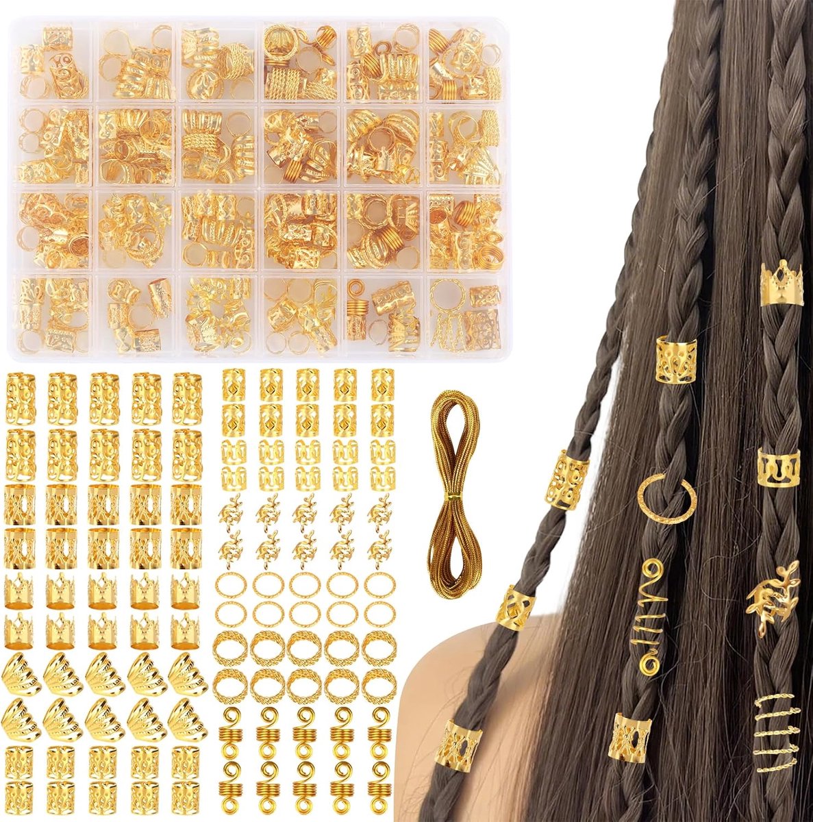 290 Pieces Dreadlocks Jewellery Viking Hair Accessories Gold Metal Braids Jewelry Adjustable Braids Accessories Hair - ShopVlot