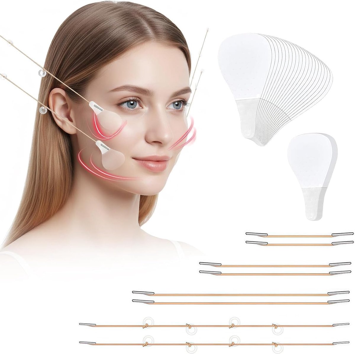 Facelifting Tape set, 80 stuks gezichtstape & 4 scheerlijnen voor directe V, facelifting tape, V-vorm, instant face - ShopVlot