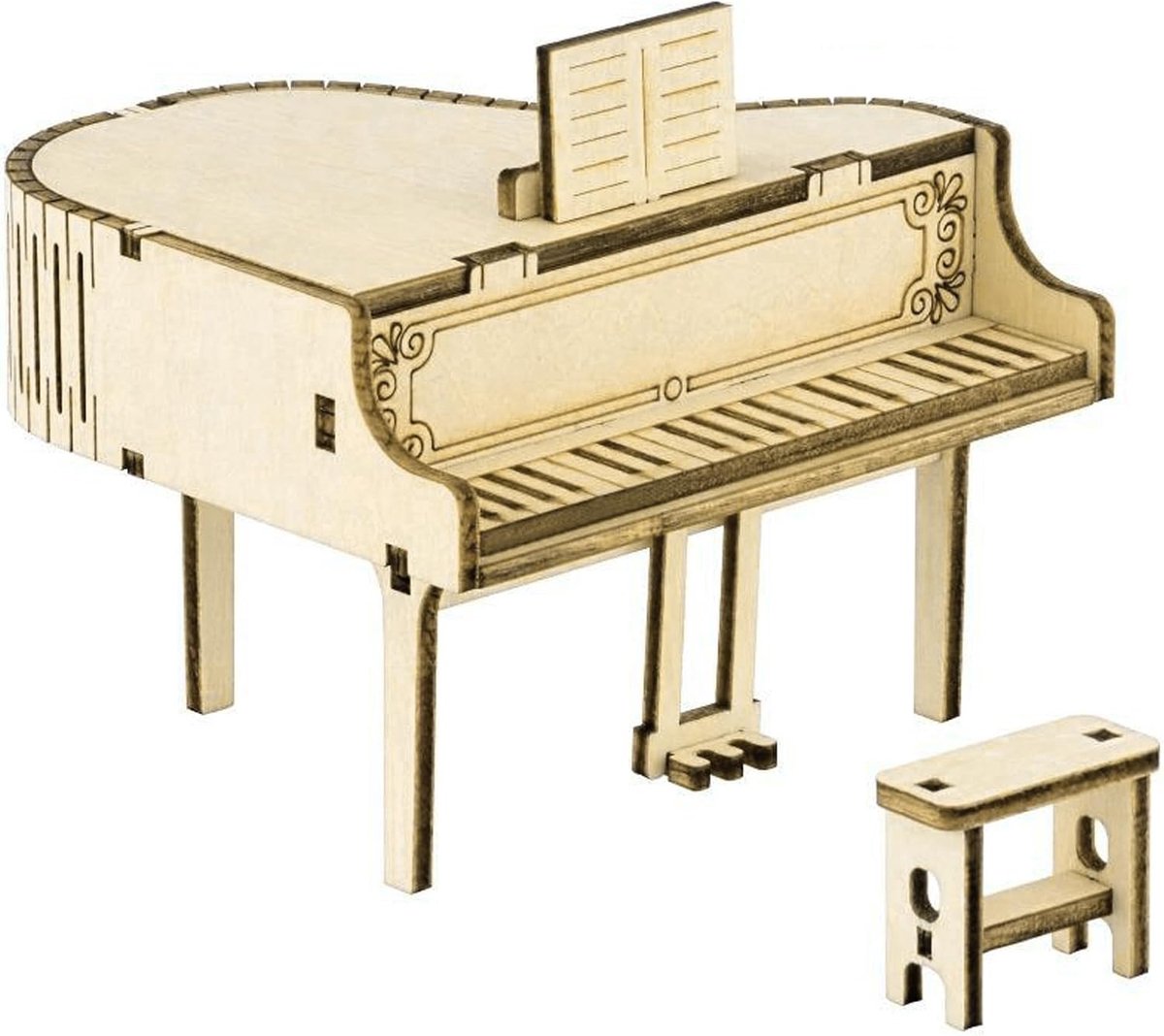 Musiin 3D Wooden Puzzle Piano Music Box, DIY Grand Piano Model with Sofa, Wind-Up Music Box for Music Lovers and - ShopVlot
