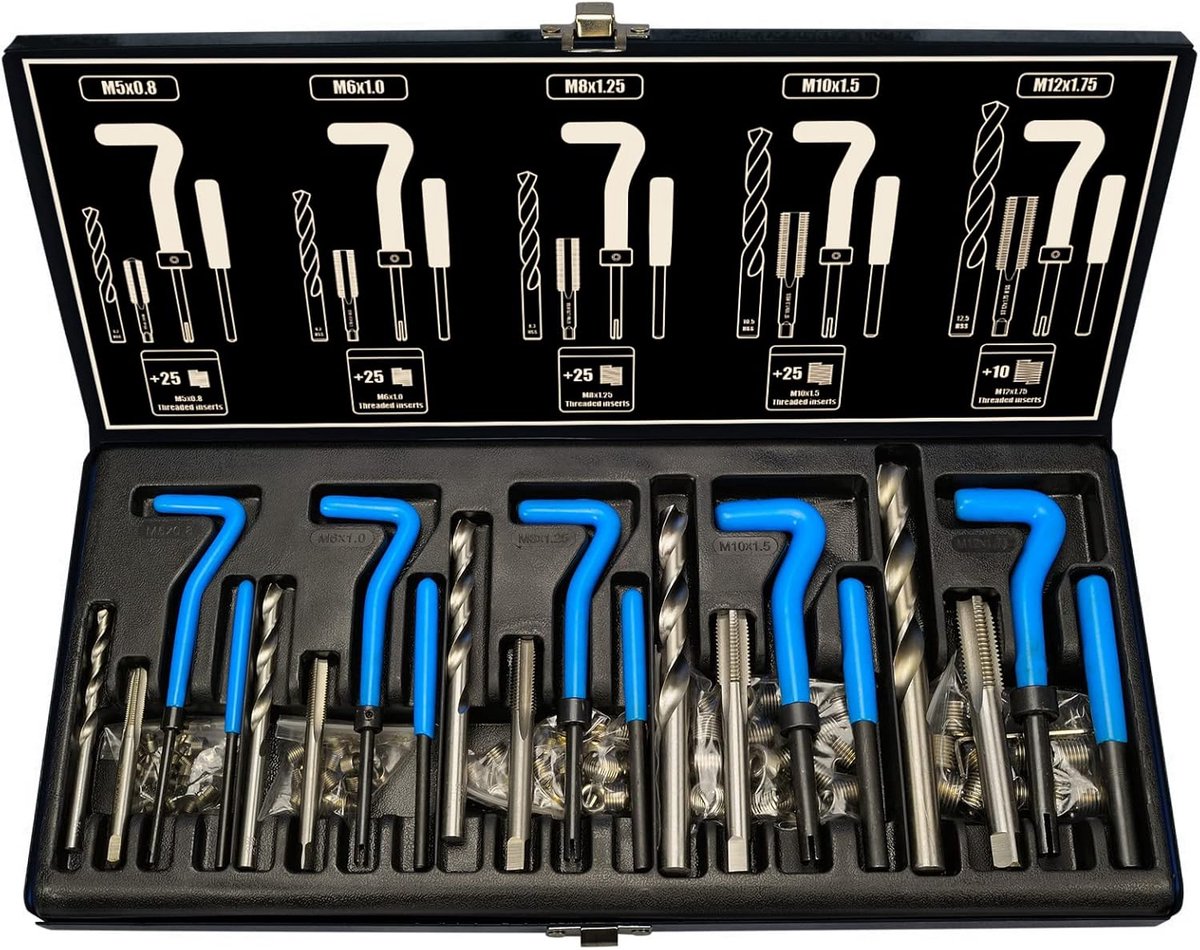 HASKYY Thread Repair Kit 131-Piece M5 M6 M8 M10 M12 – Set for Internal Thread with Thread Inserts, Taps, Drill and - ShopVlot