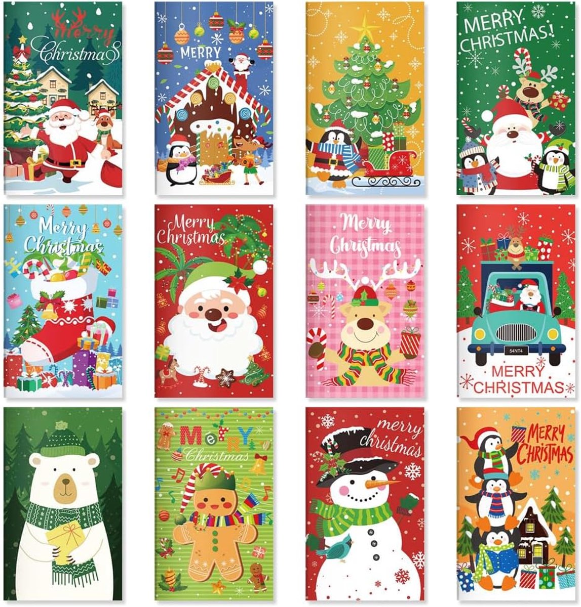 Boerni 12 Pcs Christmas Mini Memo Pad Notepads Christmas Theme Party Favors Pocket Notepads Snowman Santa Pattern - ShopVlot