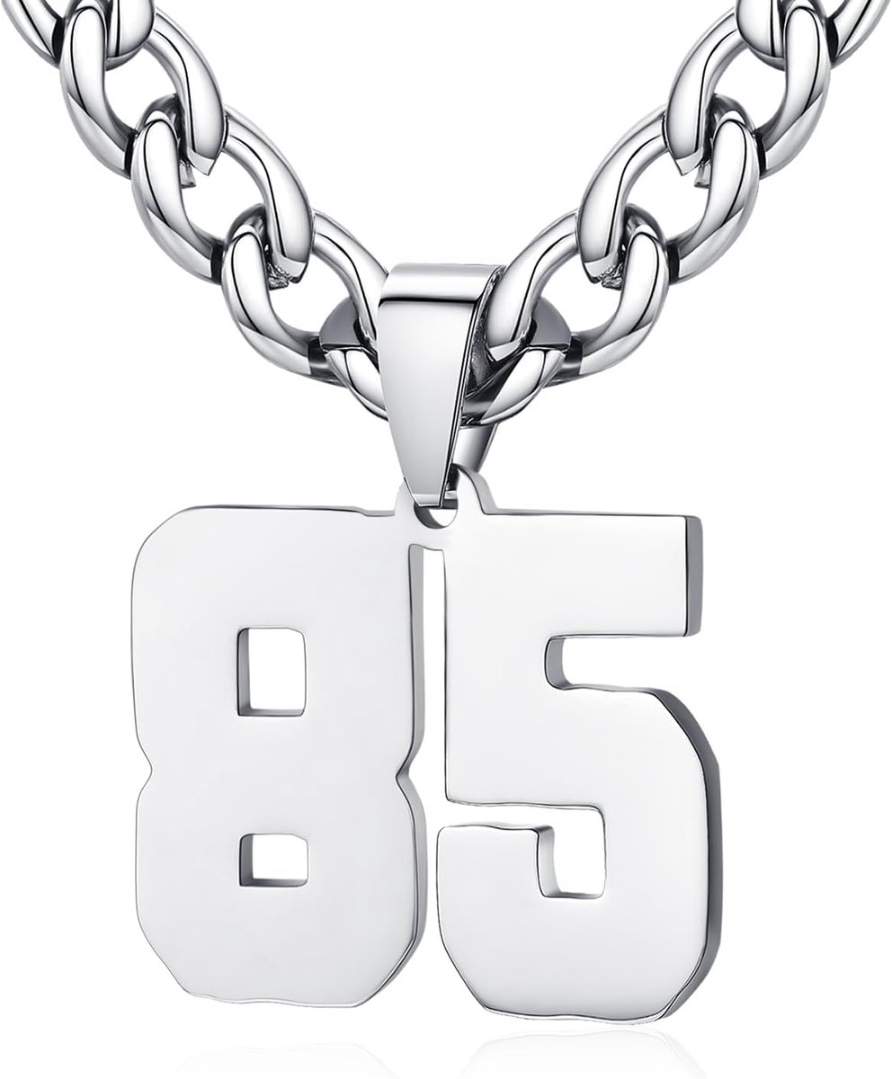Mens Ladies Stainless Steel 0-99 Number Pendant Lucky Number Jersey Number Athlete Necklace Personalized with 6mm Wide - ShopVlot