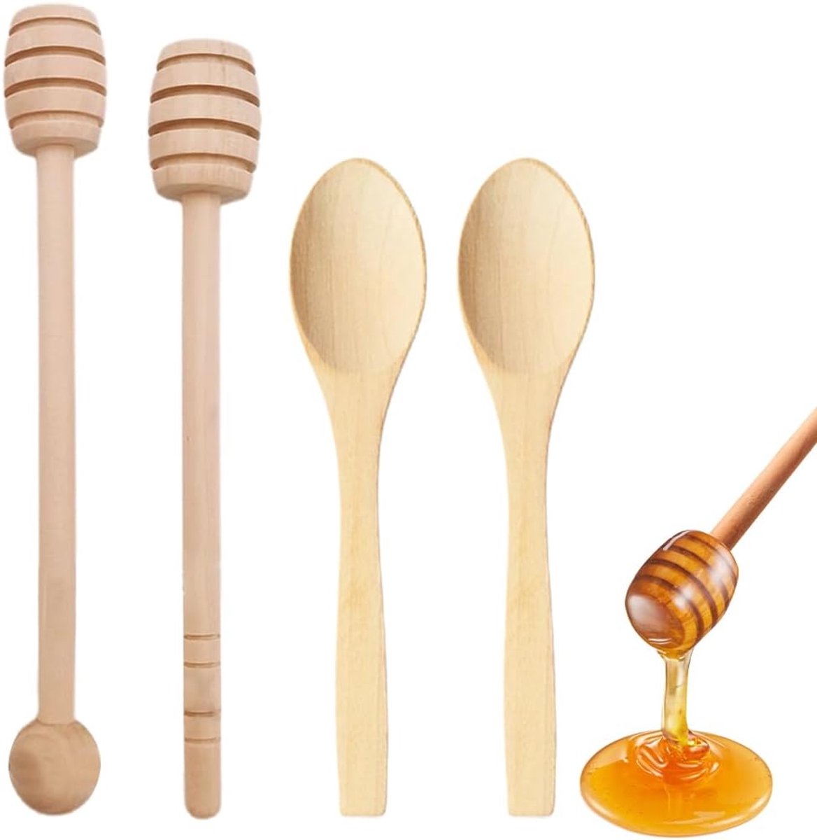 4-piece honey cutlery made of natural wood (2 chopsticks + 2 spoons) - ShopVlot