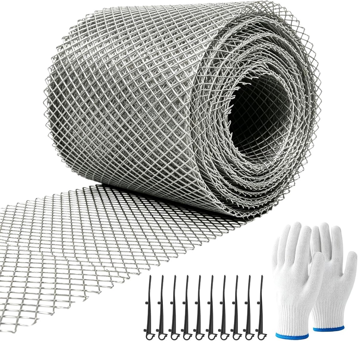 Aluminium dakgootbescherming: 150 mm × 6 m op maat te snijden zilver aluminium net bladerbescherming rooster, met 10 - ShopVlot