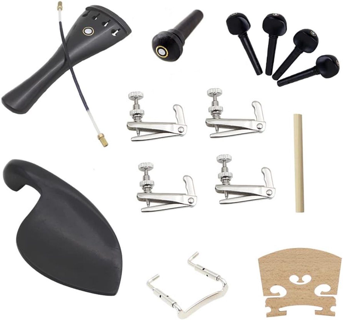 Vioolaccessoires, 15 Stuks Vioolonderdelen, 4/4 Vioolaccessoires met Staartstuk Staart Darmeindknop Kinsteun Kinsteun - ShopVlot