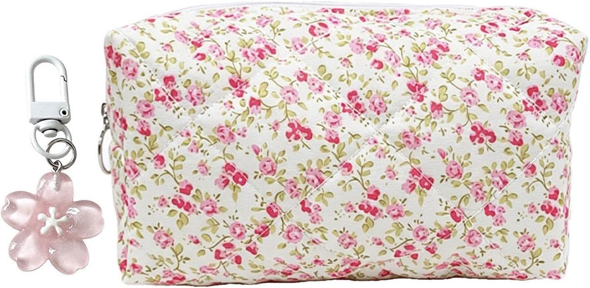 1 Stuk Katoenen Bloem Cosmetische Tas, 1 Stuk Hars Bloem Sleutelhanger, Grote Capaciteit Reizen Toilettas, Katoenen - ShopVlot